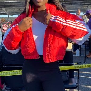 Red Adidas Cropped Puffer Jacket 